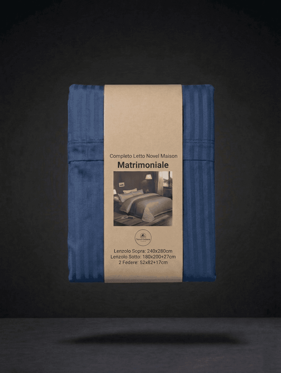 Blue double bed linen set by Novel Maison, includes duvet cover and pillowcases for a comfortable matrimonial sleep.