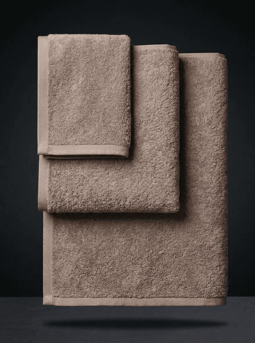 Set of three colorful towel sponges from Sonno Velato, featuring soft, absorbent terry cloth in light taupe color.