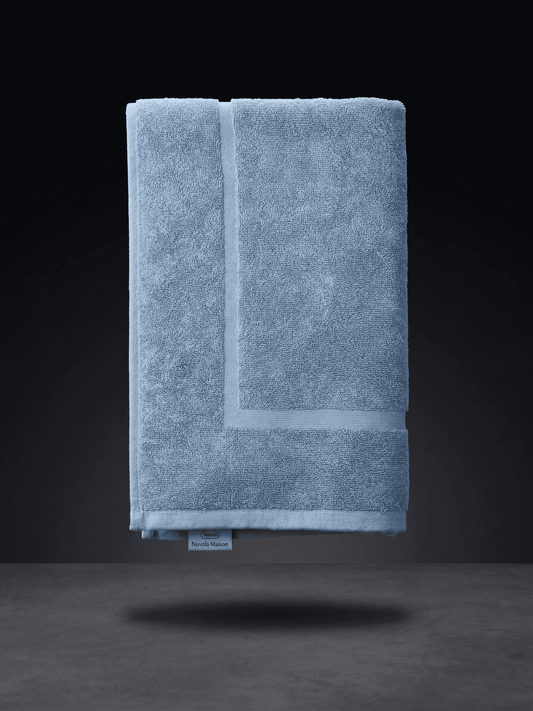 Blue Sonno Velato bathroom mat with colorful, textured design, perfect for adding a vibrant touch to your bathroom decor.
